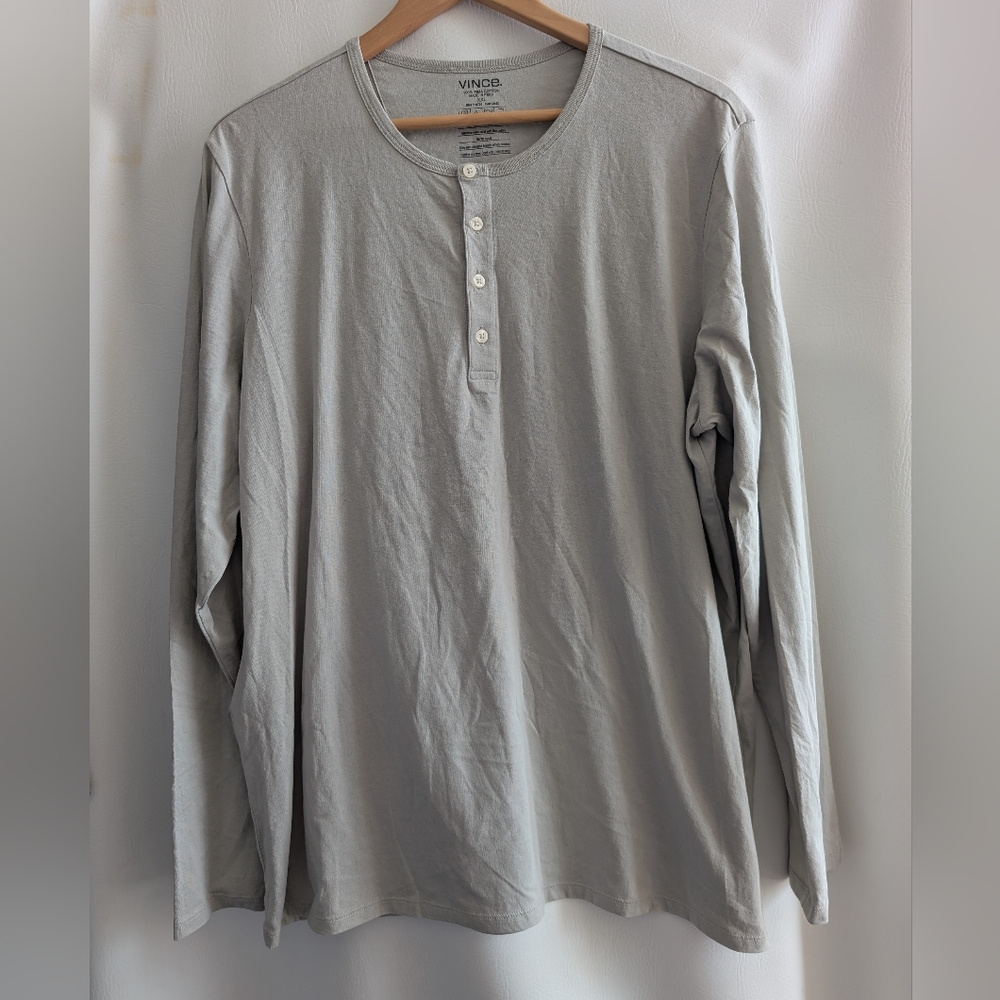 Vince Grey Pima Cotton Button Henley Pullover Top XXL